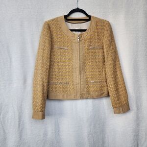 NWT J. Crew Size 6 Gold/Yellow Metallic Tweed Zip Blazer
